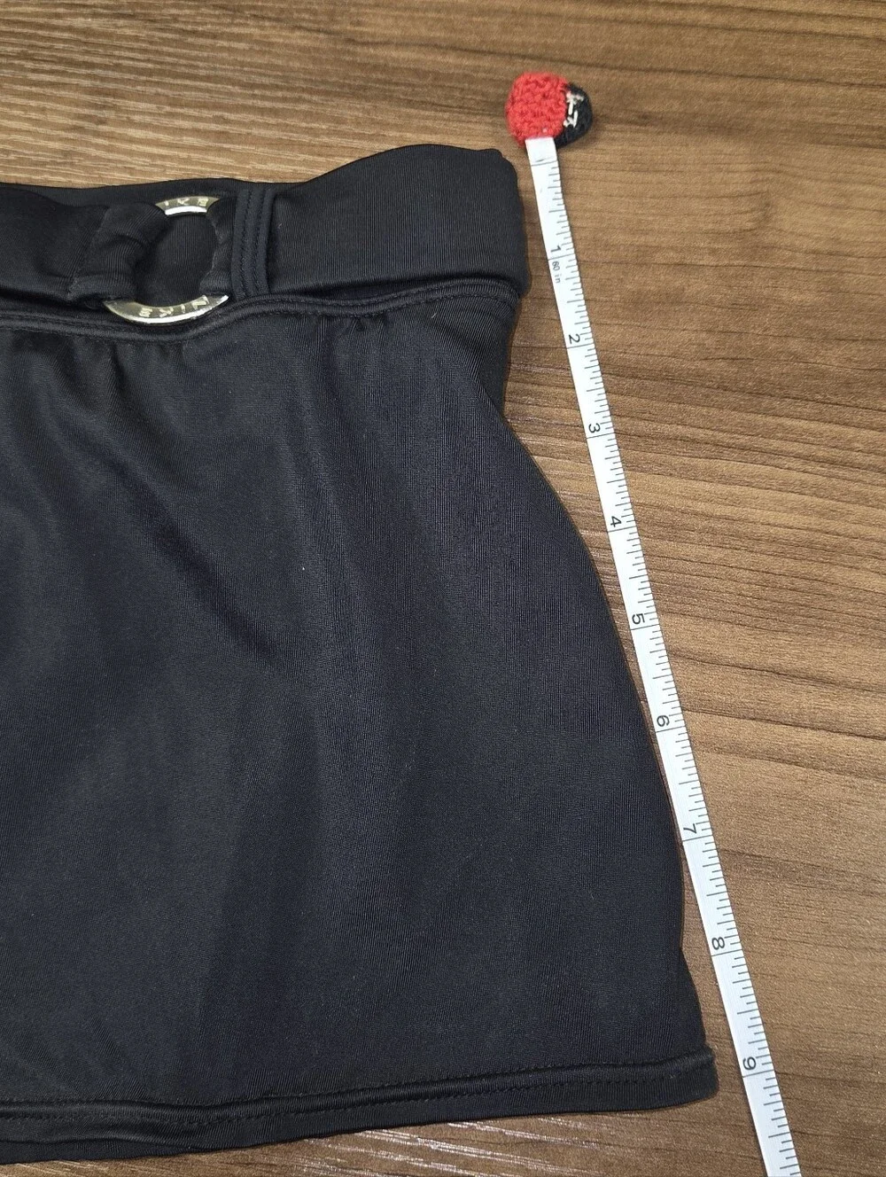 VTG Nike Swim Womens 16 Micro Mini Skirt Belt Center Swoosh Black Low Rise Y2K